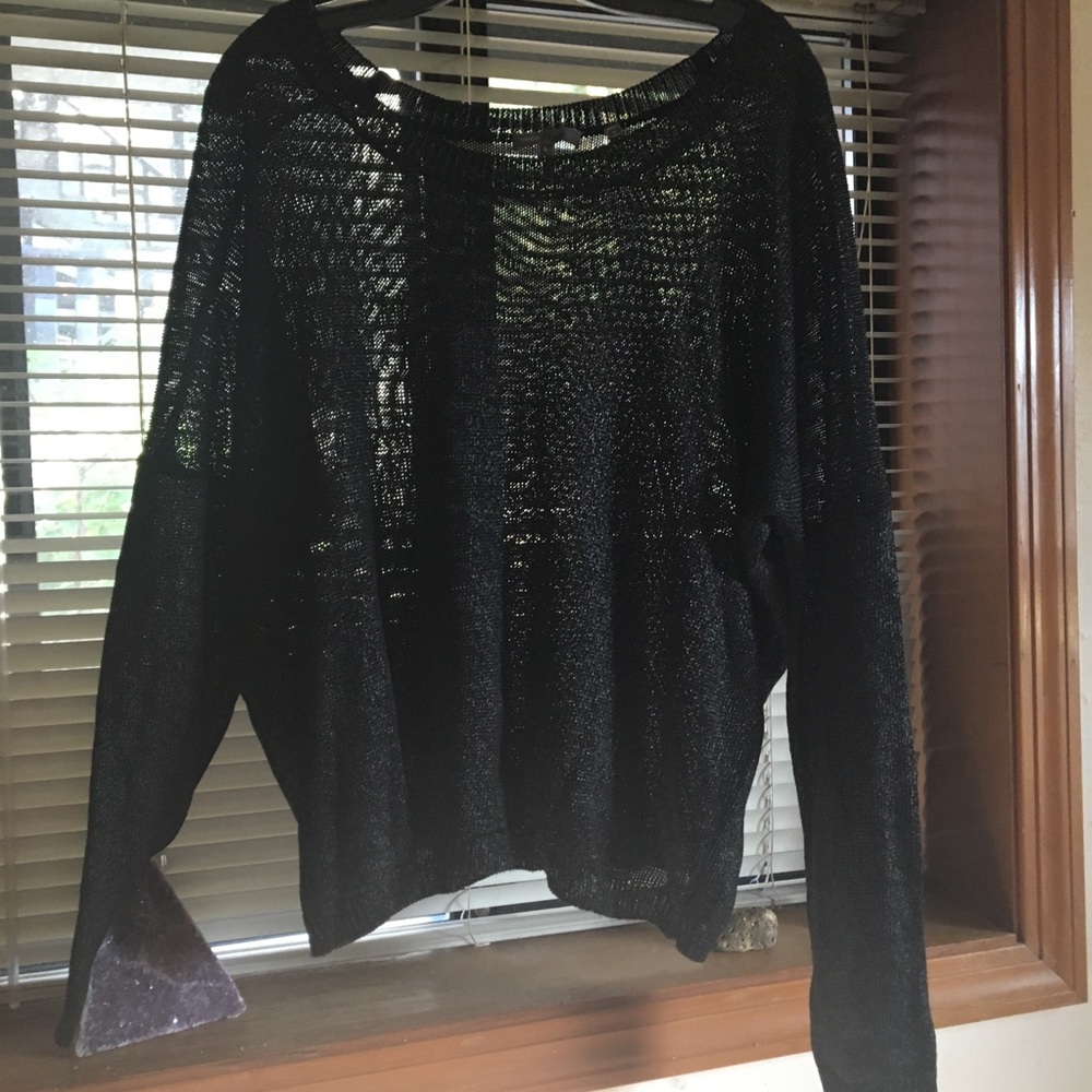 VINCE IRIDESCENT BLACK OVERSIZED FIT KNIT SWEATER